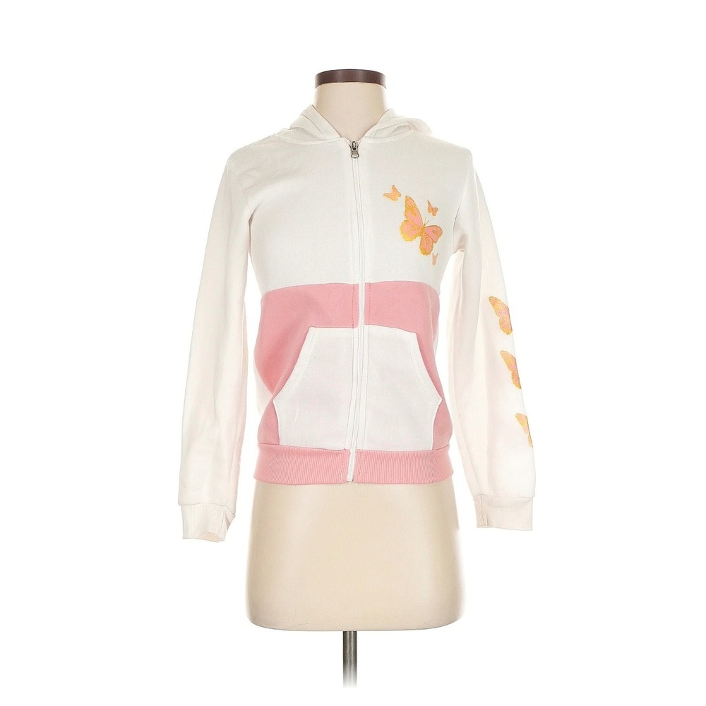 Coney Island Butterfly Graphic Zip Up Hoodie Pink White Colorblock 7/8‎